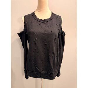 New Hot & Delicious women's small black distressed w/shoulder cut outs Boutique